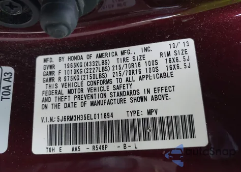 2014 Honda Cr-V Lx from USA, damaged, VIN 5J6RM3H35EL011894